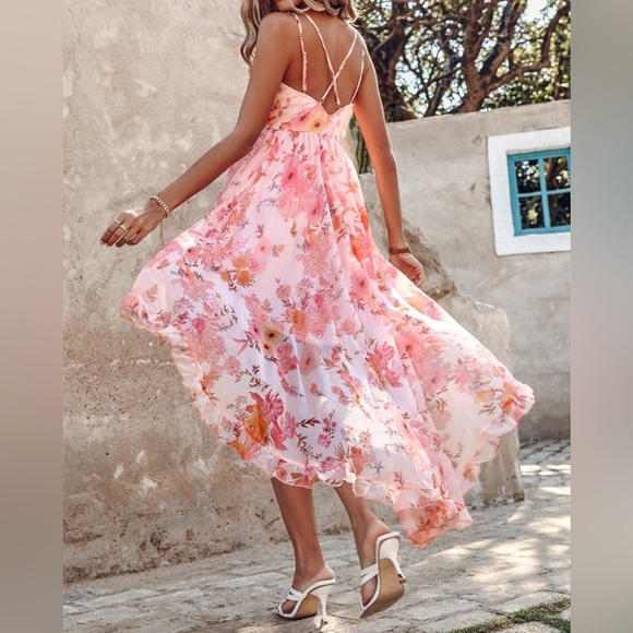 Women’s ChicMe ruffled hem floral print asymmetrical d dress - size large - Picture 11 of 11